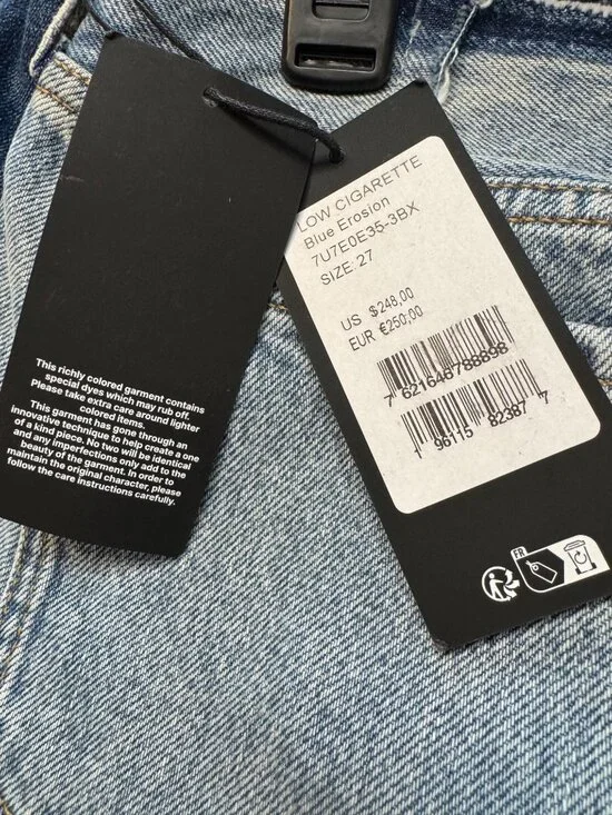 7 For All Man Kind Size 27 Low Cigarette Blue Erosion Jeans NWT $248 - Picture 8 of 15